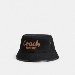 Coach 1941 Embroidered Denim Bucket Hat Kadın Şapkalar Siyah | 90571BERH