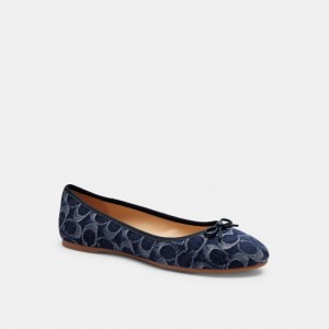 Coach Abigail Flat In Signature Denim Kadın Düz Ayakkabı Mavi | 21983UOYB