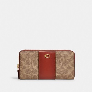 Coach Accordion Zip Wallet In Colorblock Signature Canvas Kadın Büyük Cüzdan Kahverengi Kırmızı | 19240FYOM