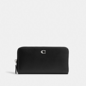 Coach Accordion Zip Wallet Kadın Büyük Cüzdan Gümüş Siyah | 56804OHCT