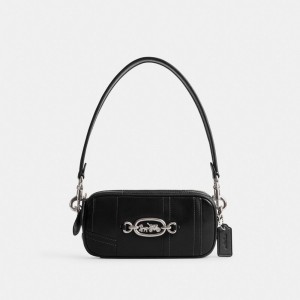 Coach Avery Shoulder Bag In Patchwork Kadın Omuz Çantası Gümüş Siyah | 92865VILT