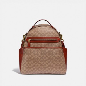 Coach Baby Backpack In Signature Canvas Kadın Sırt Çantası Kahverengi Kırmızı | 86217BJUE