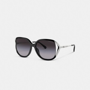 Coach Bandit Oversized Square Sunglasses Kadın Gözlük Siyah Gümüş | 27035SBQK
