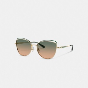 Coach Bandit Wire Oval Sunglasses Kadın Gözlük Yeşil Sarı | 40265QPGC