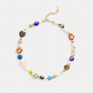 Coach Beaded Charm Necklace Kadın Takı Altın Renkli | 12546MFUE