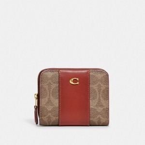 Coach Billfold Wallet In Colorblock Signature Canvas Kadın Küçük Cüzdan Kahverengi Kırmızı | 97315PBJD