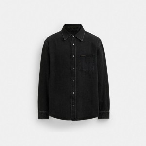 Coach Black Denim Shirt In Organic Cotton Erkek Üstler Siyah | 74856BSZR