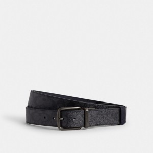 Coach Boxed Harness And Signature Buckle Cut To Size Reversible Belt, 38 Mm Erkek Kemer Gri Lacivert | 49386IHTF