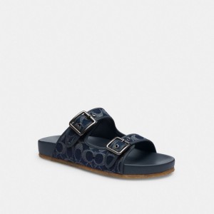 Coach Buckle Strap Sandal In Signature Denim Erkek Sandalet Mavi | 78342GBNY