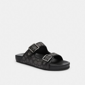 Coach Buckle Strap Sandal In Signature Jacquard Erkek Sandalet Siyah | 75163QDCR