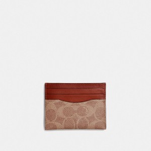 Coach Card Case In Signature Canvas Kadın Kart Kılıfı Kahverengi Kırmızı | 06518PTSU