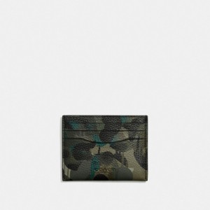 Coach Card Case With Camo Print Erkek Kart Kılıfı Yeşil Mavi | 26950DVLX