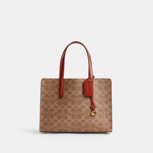 Coach Carter Carryall Bag 28 In Signature Canvas Kadın El Çantası Kahverengi Kırmızı | 72563YLDZ