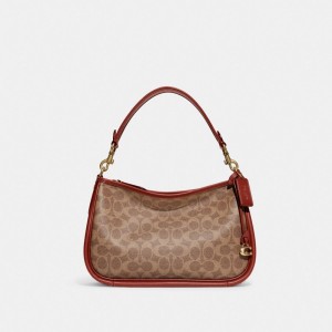 Coach Cary Crossbody Bag In Signature Canvas Kadın Çapraz Askılı Çanta Kahverengi Kırmızı | 28973XWEQ
