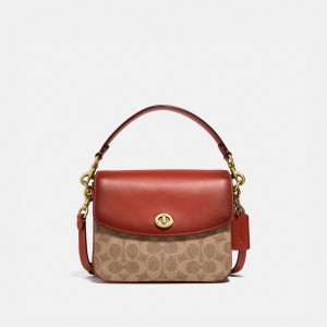 Coach Cassie Crossbody Bag 19 In Signature Canvas Kadın Çapraz Askılı Çanta Kahverengi Kırmızı | 09472UHKI