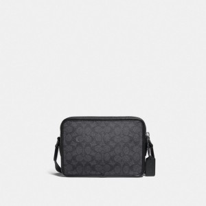 Coach Charter Crossbody Bag 24 In Signature Canvas Erkek Çapraz Askılı Çanta Siyah Bakır Gri | 47392EWCX