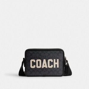 Coach Charter Crossbody Bag 24 In Signature Canvas With Graphic Erkek Çapraz Askılı Çanta Gri Renkli | 93816RLFZ