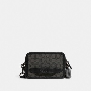 Coach Charter Crossbody In Signature Jacquard Erkek Çapraz Askılı Çanta Gri Siyah | 85763BHAJ