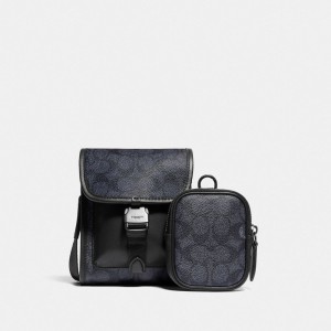 Coach Charter North/South Crossbody With Hybrid Pouch In Signature Canvas Erkek Çapraz Askılı Çanta Gri | 46528TVUC