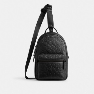 Coach Charter Pack In Signature Leather Erkek Çapraz Askılı Çanta Siyah | 59138EACW
