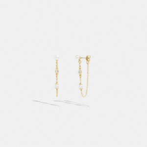 Coach Classic Pearl Chain Earrings Kadın Takı Altın | 78365UESI
