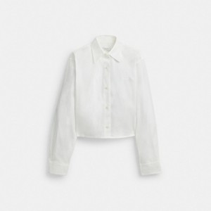 Coach Cropped Button Up Shirt Kadın Üstler Beyaz | 50124SWZU