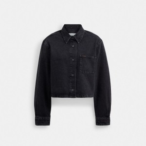 Coach Cropped Denim Button Down In Organic Cotton Kadın Üstler Siyah | 68319FYJI
