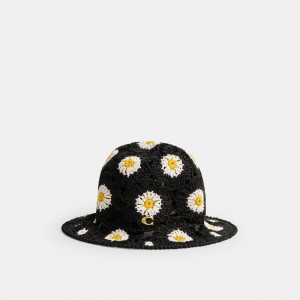 Coach Daisy Crochet Bucket Hat Kadın Şapkalar Siyah | 20138HGOK