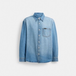 Coach Denim Shirt Erkek Üstler Açık Açık Mavi | 87104JDRA