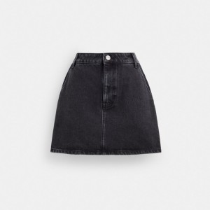 Coach Denim Skirt In Organic Cotton Kadın Pantolon Siyah | 46307IYFH