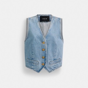 Coach Denim Vest In Organic Cotton Kadın Üstler Mavi | 30269PSLF