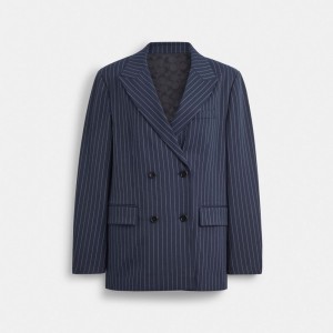 Coach Double Breasted Blazer Kadın Mont Lacivert Beyaz | 32740VGZQ