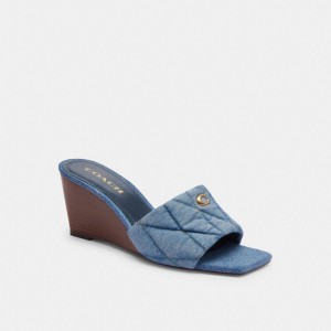 Coach Emma Wedge With Quilting Kadın Sandalet Indigo Mavi | 84307HXDM