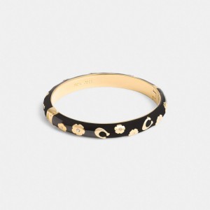 Coach Enamel Signature Floral Bangle Kadın Takı Altın Siyah | 19407HIQZ
