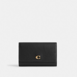 Coach Essential Medium Flap Wallet Kadın Büyük Cüzdan Siyah | 94623QYIG