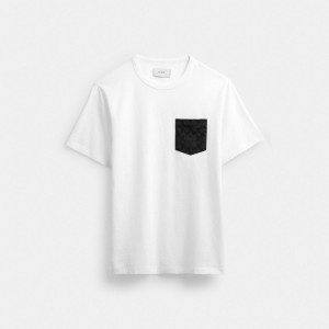 Coach Essential Pocket T Shirt Erkek Üstler Beyaz Gri | 07293TNBA