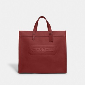 Coach Field Tote Bag 40 With Badge Kadın Tote Çanta Kırmızı | 72951NHJC