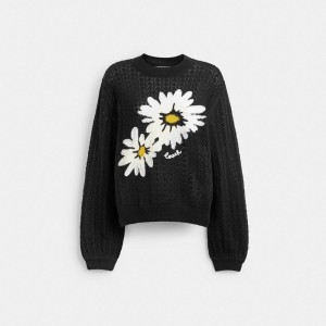 Coach Floral Crewneck Sweater Kadın Üstler Siyah | 57281VTFX