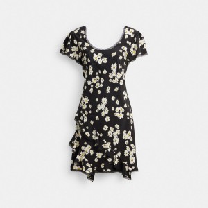 Coach Floral Mini Dress Kadın Elbise Siyah | 86510NOWL