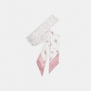 Coach Floral Print Silk Skinny Scarf Kadın Eşarp Renkli | 37456RCZT