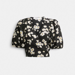 Coach Floral Wrap Blouse Kadın Üstler Siyah | 59863UZCM