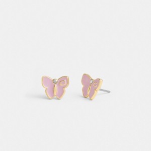 Coach Garden Butterfly Stud Earrings Kadın Takı Altın Mor | 72385TRXA