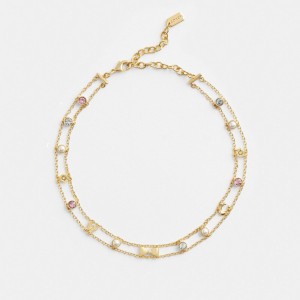Coach Garden Charms Choker Necklace Kadın Takı Altın Renkli | 64139VGKP