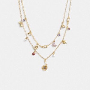 Coach Garden Charms Layered Necklace Kadın Takı Altın Renkli | 69120IYHM