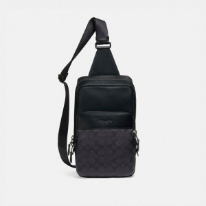 Coach Gotham Pack In Signature Canvas Erkek Sırt Çantası Siyah Bakır Gri Siyah | 02394KRTS