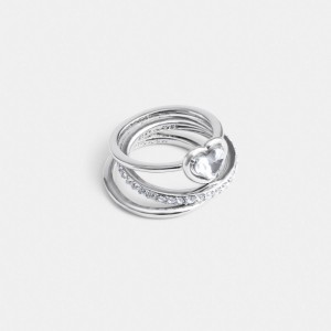 Coach Halo Heart Ring Set Kadın Takı Gümüş | 34051KDCO