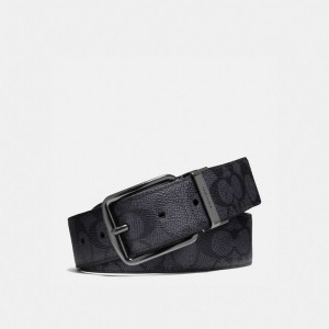 Coach Harness Buckle Cut To Size Reversible Belt, 38 Mm Erkek Kemer Gri Siyah | 90128EGCY