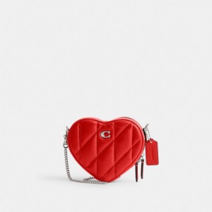 Coach Heart Crossbody Bag 14 With Pillow Quilting Kadın Çapraz Askılı Çanta Gümüş Kırmızı | 41287BZTI