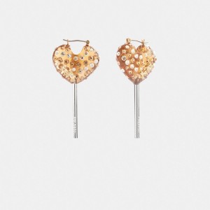 Coach Heart Lollipop Earrings Kadın Takı Gümüş Altın | 59213NWID