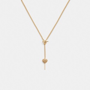 Coach Heart Lollipop Lariat Necklace Kadın Takı Altın | 70539MSEB